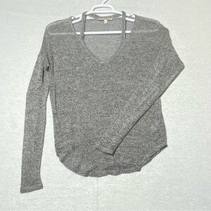 Express One Eleven Top Women S Heather Gray Soft Strappy V Neck Sheer Casual